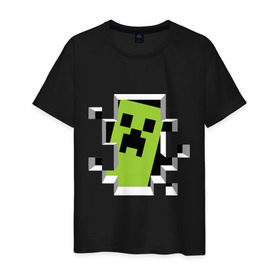 Мужская футболка хлопок с принтом Crash Minecraft в Кировске, 100% хлопок | прямой крой, круглый вырез горловины, длина до линии бедер, слегка спущенное плечо. | boom | media | minecraft | игры | компьютерные игры | майнкрафт