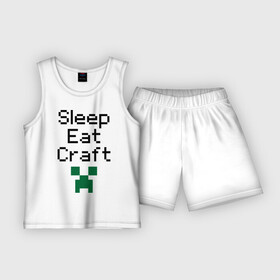 Детская пижама с шортами хлопок с принтом Sleep, eat, craft в Кировске,  |  | boom | minecraft | игры | компьютерные игры | майнкрафт