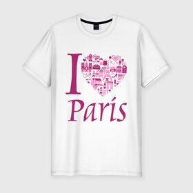 Мужская футболка премиум с принтом люблю Париж в Кировске, 92% хлопок, 8% лайкра | приталенный силуэт, круглый вырез ворота, длина до линии бедра, короткий рукав | i love paris | i paris | люблю париж | я люблю париж