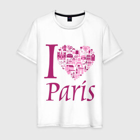 Мужская футболка хлопок с принтом люблю Париж в Кировске, 100% хлопок | прямой крой, круглый вырез горловины, длина до линии бедер, слегка спущенное плечо. | i love paris | i paris | люблю париж | я люблю париж