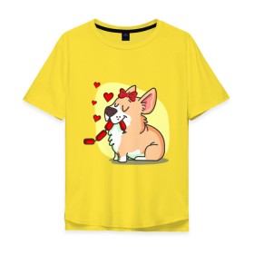 Мужская футболка хлопок Oversize с принтом Влюбленная собачка в Кировске, 100% хлопок | свободный крой, круглый ворот, “спинка” длиннее передней части | влюбленная собачка | собачка