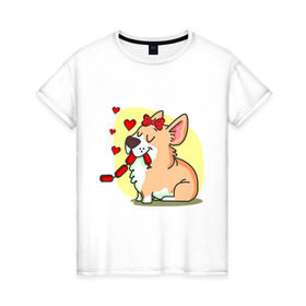 Женская футболка хлопок с принтом Влюбленная собачка в Кировске, 100% хлопок | прямой крой, круглый вырез горловины, длина до линии бедер, слегка спущенное плечо | влюбленная собачка | собачка