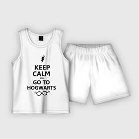 Детская пижама с шортами хлопок с принтом Keep calm and go to hogwarts. в Кировске,  |  | Тематика изображения на принте: keep calm | сохраняйте спокойствие