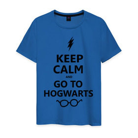 Мужская футболка хлопок с принтом Keep calm and go to hogwarts. в Кировске, 100% хлопок | прямой крой, круглый вырез горловины, длина до линии бедер, слегка спущенное плечо. | Тематика изображения на принте: keep calm | сохраняйте спокойствие
