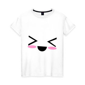 Женская футболка хлопок с принтом Kawaii Face кавайная рожица в Кировске, 100% хлопок | прямой крой, круглый вырез горловины, длина до линии бедер, слегка спущенное плечо | smile | каваи | кавайи фейс | рожица | смайл