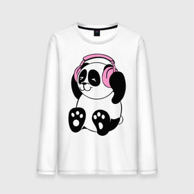 Мужской лонгслив хлопок с принтом Panda in headphones (панда в наушниках) в Кировске, 100% хлопок |  | панда