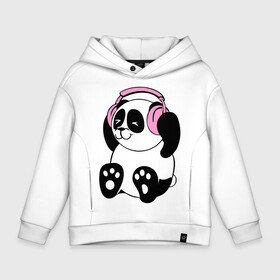 Детское худи Oversize хлопок с принтом Panda in headphones (панда в наушниках) в Кировске, френч-терри — 70% хлопок, 30% полиэстер. Мягкий теплый начес внутри —100% хлопок | боковые карманы, эластичные манжеты и нижняя кромка, капюшон на магнитной кнопке | Тематика изображения на принте: панда
