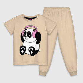 Детская пижама хлопок с принтом Panda in headphones (панда в наушниках) в Кировске, 100% хлопок |  брюки и футболка прямого кроя, без карманов, на брюках мягкая резинка на поясе и по низу штанин
 | Тематика изображения на принте: панда