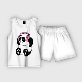 Детская пижама с шортами хлопок с принтом Panda in headphones (панда в наушниках) в Кировске,  |  | панда
