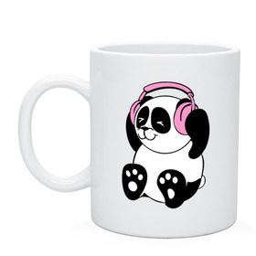 Кружка с принтом Panda in headphones (панда в наушниках) в Кировске, керамика | объем — 330 мл, диаметр — 80 мм. Принт наносится на бока кружки, можно сделать два разных изображения | панда