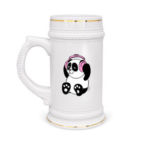 Кружка пивная с принтом Panda in headphones (панда в наушниках) в Кировске,  керамика (Материал выдерживает высокую температуру, стоит избегать резкого перепада температур) |  объем 630 мл | панда