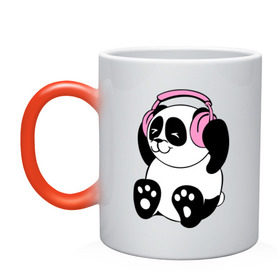 Кружка хамелеон с принтом Panda in headphones (панда в наушниках) в Кировске, керамика | меняет цвет при нагревании, емкость 330 мл | Тематика изображения на принте: панда