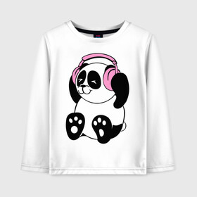 Детский лонгслив хлопок с принтом Panda in headphones (панда в наушниках) в Кировске, 100% хлопок | круглый вырез горловины, полуприлегающий силуэт, длина до линии бедер | панда