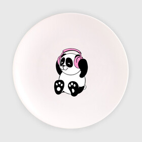 Тарелка 3D с принтом Panda in headphones (панда в наушниках) в Кировске, фарфор | диаметр - 210 мм
диаметр для нанесения принта - 120 мм | панда