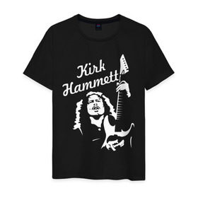 Мужская футболка хлопок с принтом Kirk Hammett (Metallica) в Кировске, 100% хлопок | прямой крой, круглый вырез горловины, длина до линии бедер, слегка спущенное плечо. | металлика