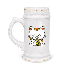 Кружка пивная с принтом Maneki-Neko Манэки – кошка удачи в Кировске,  керамика (Материал выдерживает высокую температуру, стоит избегать резкого перепада температур) |  объем 630 мл | киса | котенок | кошка удачи | японские кошки