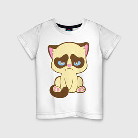Детская футболка хлопок с принтом Недовольный котёнок в Кировске, 100% хлопок | круглый вырез горловины, полуприлегающий силуэт, длина до линии бедер | киса | котенок | котик | кошка | хмурый кот