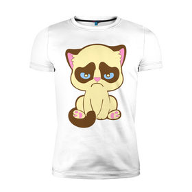 Мужская футболка премиум с принтом Недовольный котёнок в Кировске, 92% хлопок, 8% лайкра | приталенный силуэт, круглый вырез ворота, длина до линии бедра, короткий рукав | киса | котенок | котик | кошка | хмурый кот