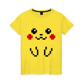 Женская футболка хлопок с принтом Bit Pikachu в Кировске, 100% хлопок | прямой крой, круглый вырез горловины, длина до линии бедер, слегка спущенное плечо | 8 бит | pockemon | пикачу. покемоны | пиксели | покемон