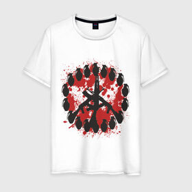 Мужская футболка хлопок с принтом знак peace мир оружием в Кировске, 100% хлопок | прямой крой, круглый вырез горловины, длина до линии бедер, слегка спущенное плечо. | peace | знак peace мир оружие | мир