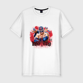 Мужская футболка премиум с принтом WWE Mysterio в Кировске, 92% хлопок, 8% лайкра | приталенный силуэт, круглый вырез ворота, длина до линии бедра, короткий рукав | джон сина
