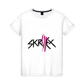 Женская футболка хлопок с принтом Skrillex logo в Кировске, 100% хлопок | прямой крой, круглый вырез горловины, длина до линии бедер, слегка спущенное плечо | dub step | dubstep | skrilex | skrillex | даб степ | дабстеп | ди джей | диджей | музыка | скриллекс