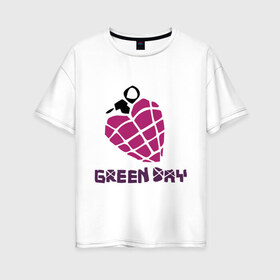 Женская футболка хлопок Oversize с принтом Green day is love в Кировске, 100% хлопок | свободный крой, круглый ворот, спущенный рукав, длина до линии бедер
 | billie joe armstrong | green day | green day t shirt | rock | билли джо армстронг | граната | грин дэй | любовь | музыка | рок группа | рука | сердце