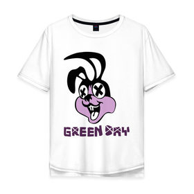 Мужская футболка хлопок Oversize с принтом Green day rabbit в Кировске, 100% хлопок | свободный крой, круглый ворот, “спинка” длиннее передней части | green day | rock | грин дэй | кролик | музыка | рок группа