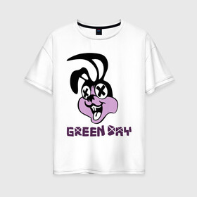 Женская футболка хлопок Oversize с принтом Green day rabbit в Кировске, 100% хлопок | свободный крой, круглый ворот, спущенный рукав, длина до линии бедер
 | green day | rock | грин дэй | кролик | музыка | рок группа