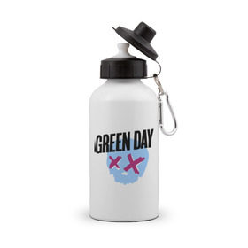 Бутылка спортивная с принтом Green day skull в Кировске, металл | емкость — 500 мл, в комплекте две пластиковые крышки и карабин для крепления | green day | rock | грин дэй | музыка | рок группа