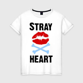 Женская футболка хлопок с принтом Stray heart в Кировске, 100% хлопок | прямой крой, круглый вырез горловины, длина до линии бедер, слегка спущенное плечо | green day | rock | грин дэй | губы | кости | музыка | поцелуйчик | рок группа