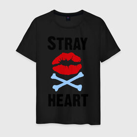 Мужская футболка хлопок с принтом Stray heart в Кировске, 100% хлопок | прямой крой, круглый вырез горловины, длина до линии бедер, слегка спущенное плечо. | green day | rock | грин дэй | губы | кости | музыка | поцелуйчик | рок группа