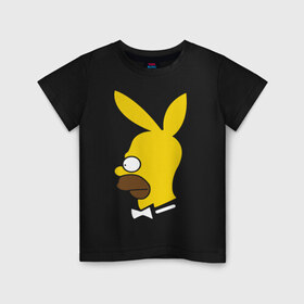 Детская футболка хлопок с принтом Playboy Homer Simpson в Кировске, 100% хлопок | круглый вырез горловины, полуприлегающий силуэт, длина до линии бедер | Тематика изображения на принте: гомер