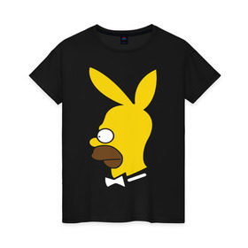Женская футболка хлопок с принтом Playboy Homer Simpson в Кировске, 100% хлопок | прямой крой, круглый вырез горловины, длина до линии бедер, слегка спущенное плечо | гомер