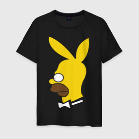 Мужская футболка хлопок с принтом Playboy Homer Simpson в Кировске, 100% хлопок | прямой крой, круглый вырез горловины, длина до линии бедер, слегка спущенное плечо. | гомер