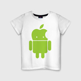 Детская футболка хлопок с принтом Android Applehead в Кировске, 100% хлопок | круглый вырез горловины, полуприлегающий силуэт, длина до линии бедер | android | apple | админам | андроид | для админов | эпл