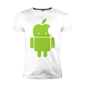 Мужская футболка премиум с принтом Android Applehead в Кировске, 92% хлопок, 8% лайкра | приталенный силуэт, круглый вырез ворота, длина до линии бедра, короткий рукав | android | apple | админам | андроид | для админов | эпл