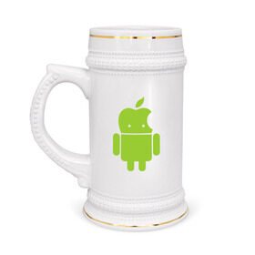 Кружка пивная с принтом Android Applehead в Кировске,  керамика (Материал выдерживает высокую температуру, стоит избегать резкого перепада температур) |  объем 630 мл | Тематика изображения на принте: android | apple | админам | андроид | для админов | эпл