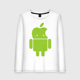Женский лонгслив хлопок с принтом Android Applehead в Кировске, 100% хлопок |  | android | apple | админам | андроид | для админов | эпл