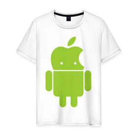 Мужская футболка хлопок с принтом Android Applehead в Кировске, 100% хлопок | прямой крой, круглый вырез горловины, длина до линии бедер, слегка спущенное плечо. | android | apple | админам | андроид | для админов | эпл