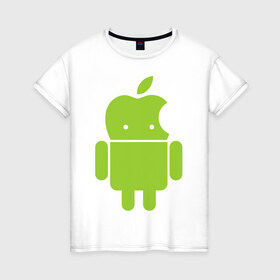 Женская футболка хлопок с принтом Android Applehead в Кировске, 100% хлопок | прямой крой, круглый вырез горловины, длина до линии бедер, слегка спущенное плечо | android | apple | админам | андроид | для админов | эпл