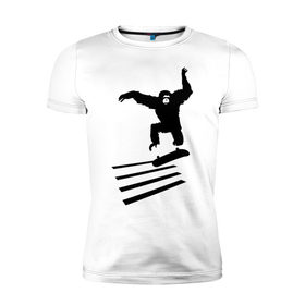 Мужская футболка премиум с принтом Обезьянка на скейте в Кировске, 92% хлопок, 8% лайкра | приталенный силуэт, круглый вырез ворота, длина до линии бедра, короткий рукав | 