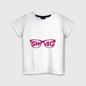 Детская футболка хлопок с принтом Swag винтажные очки в Кировске, 100% хлопок | круглый вырез горловины, полуприлегающий силуэт, длина до линии бедер | swag | очки | сваг | свег | свег стиль | свэг