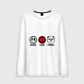 Мужской лонгслив хлопок с принтом Peace, love, panda (мир любовь панда) в Кировске, 100% хлопок |  | love | panda | peace | любовь | мир