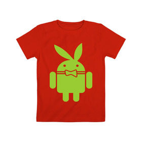 Детская футболка хлопок с принтом Android Playboy в Кировске, 100% хлопок | круглый вырез горловины, полуприлегающий силуэт, длина до линии бедер | Тематика изображения на принте: android | play | андроид | плейбой