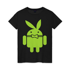 Женская футболка хлопок с принтом Android Playboy в Кировске, 100% хлопок | прямой крой, круглый вырез горловины, длина до линии бедер, слегка спущенное плечо | android | play | андроид | плейбой