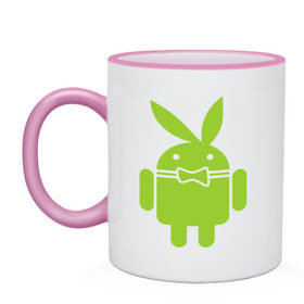 Кружка двухцветная с принтом Android Playboy в Кировске, керамика | объем — 330 мл, диаметр — 80 мм. Цветная ручка и кайма сверху, в некоторых цветах — вся внутренняя часть | android | play | андроид | плейбой