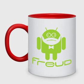 Кружка двухцветная с принтом Android Freud в Кировске, керамика | объем — 330 мл, диаметр — 80 мм. Цветная ручка и кайма сверху, в некоторых цветах — вся внутренняя часть | android | андроид