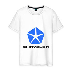 Мужская футболка хлопок с принтом Chrysler логотип в Кировске, 100% хлопок | прямой крой, круглый вырез горловины, длина до линии бедер, слегка спущенное плечо. | chrysler | краислер | логотип chrysler | логотип краислер