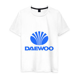 Мужская футболка хлопок с принтом Logo daewoo в Кировске, 100% хлопок | прямой крой, круглый вырез горловины, длина до линии бедер, слегка спущенное плечо. | Тематика изображения на принте: daewoo | автомобиль daewoo | автомобиль дейву | дайву | логотип daewoo | логотип дайву | логотип дейву